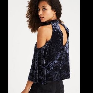 nwt american eagle womens s blue velour cold shoul